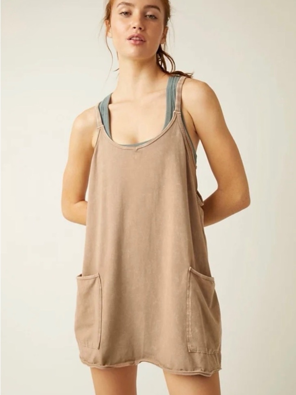 Free People FP Movement Hot Shot Mini Dress Mocha Brown Racerback Like New